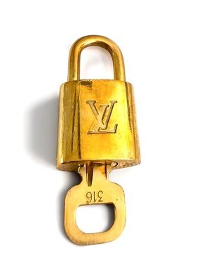 Louis Vuitton Vintage Brass Padlock & Key #316 LV Lock Charm Made in France